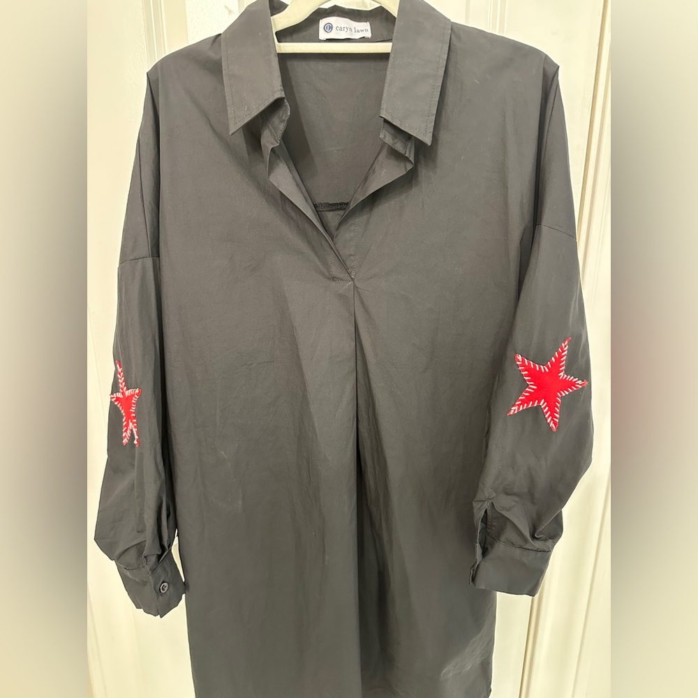 Caryn Lawn Preppy Black Dress with Red Stars